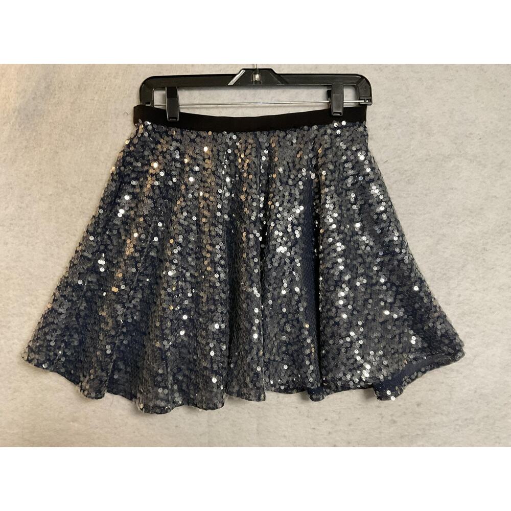 Rachel Rachel Roy Skirt Womens 4 Silver Sequin Skater Short Elastic Waist Party